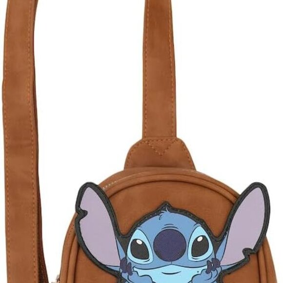 Stylish Brown Stitch Sling Bag with Pineapple Zipper - Perfect for Disney Lovers - Picture 1 of 7